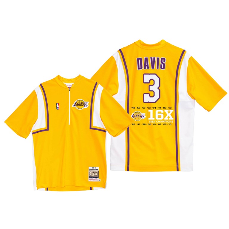 Men's Los Angeles Lakers Anthony Davis #3 NBA Shooting 36526 Classic 16X Authentic Finals Champions Gold Basketball T-Shirt POU6183YC